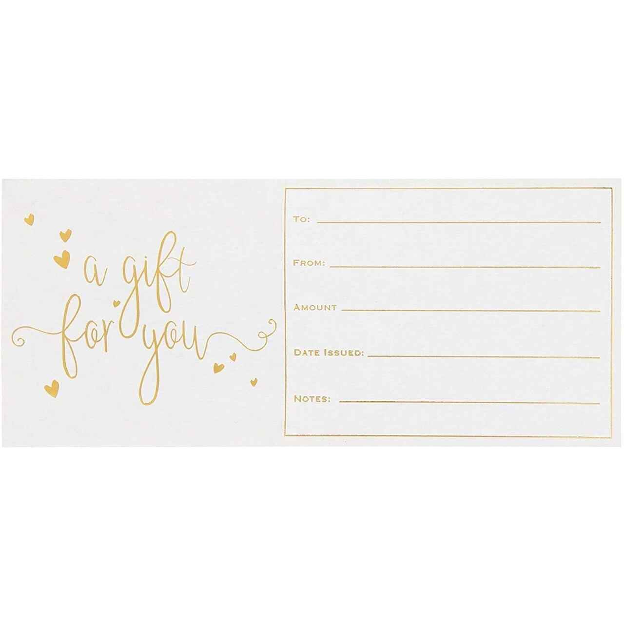 50 Pack Blank Gift Certificate Cards with Gold Foil Print for Spa Massage, Hair Beauty Salon (250gsm, 4 x 9 Inches)